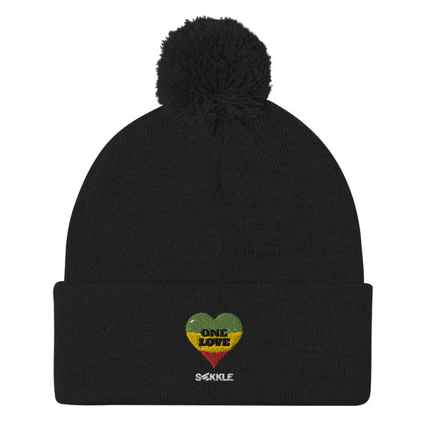 One Love Embroidered Pom-Pom Beanie