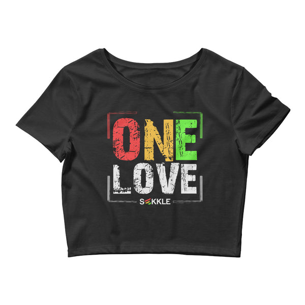 One Love Distressed Print Women’s Crop Tee